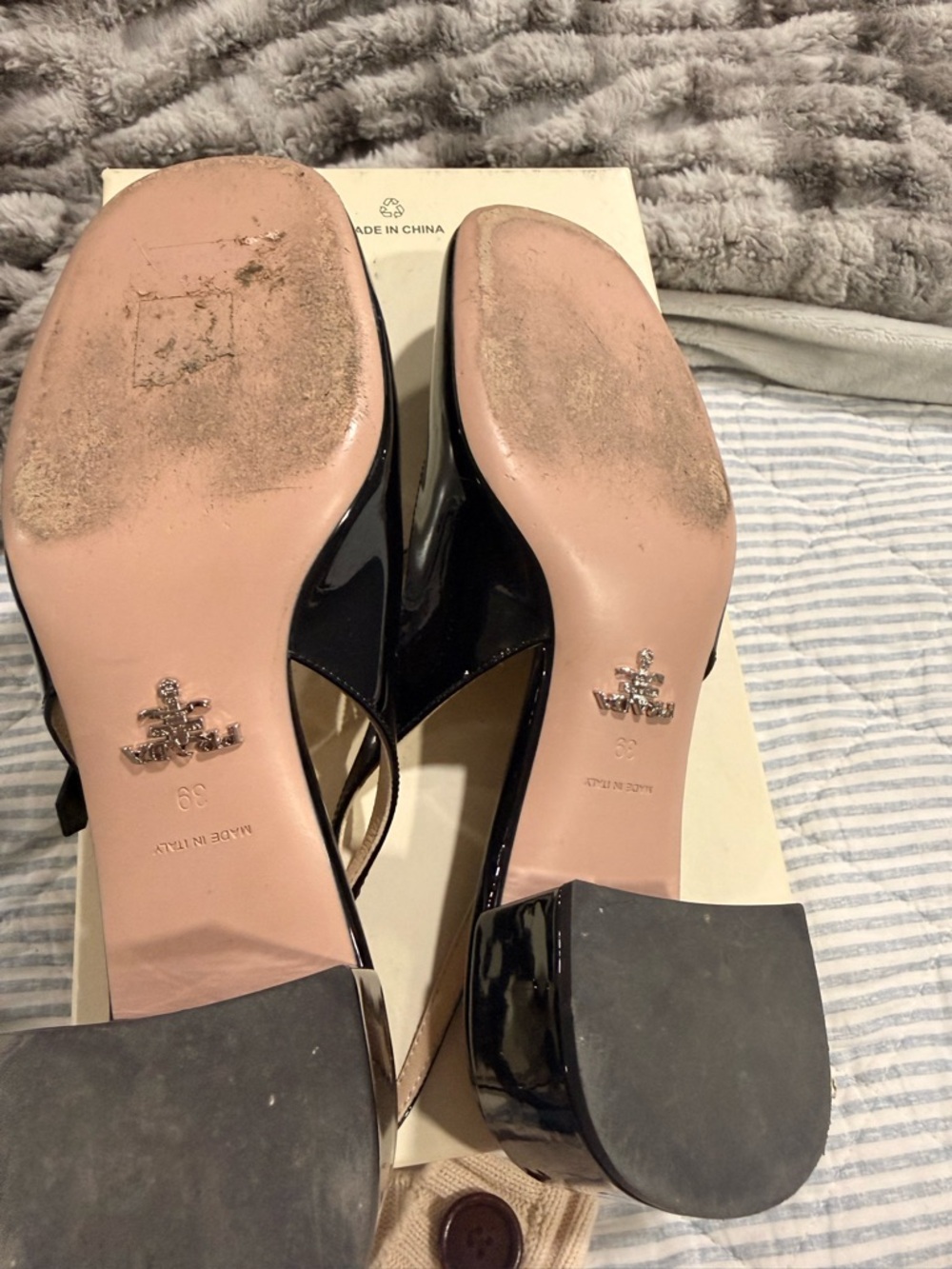 Prada Black Patent Slingback Block Heels with Square Toe - Picture 5 of 5